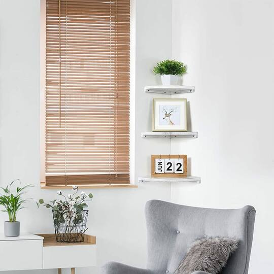 Gray White Floating Corner Wall Shelf Set